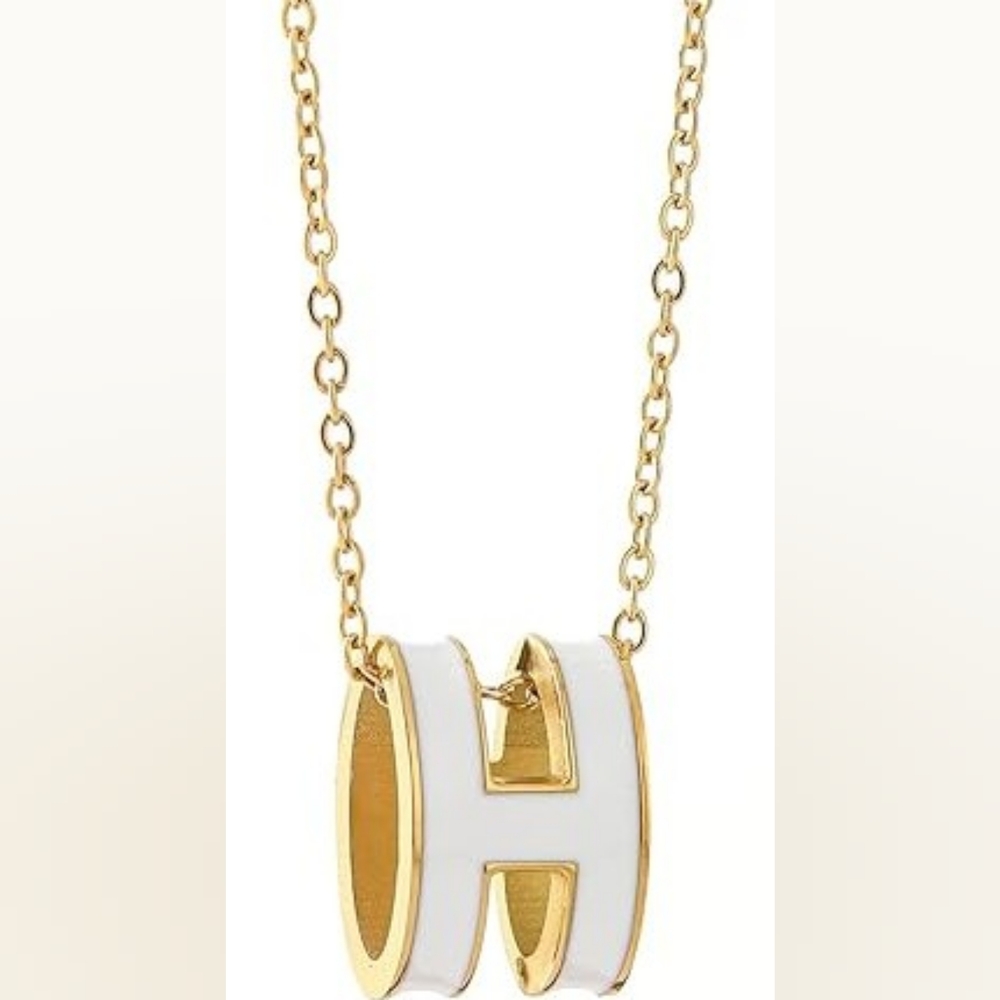 WHITE LACQUERED GOLD MINI POP H PENDANT NECKLACE